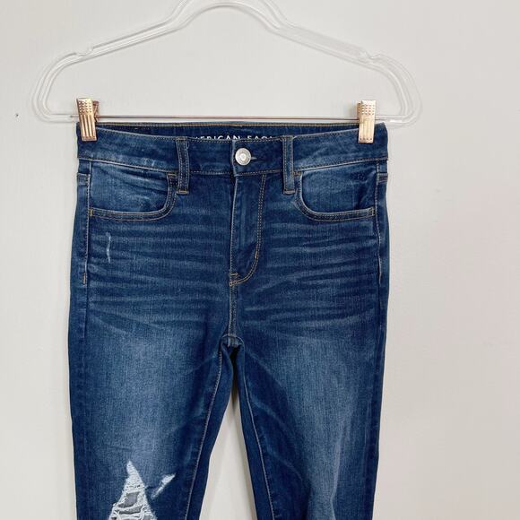 American Eagle Next Level Stretch Hi Rise Jegging Ripped Jeans Womens 2 Regular - Picture 3 of 11